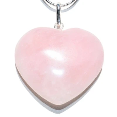 CHARGED Himalayan Rose Quartz Crystal HEART Pendant + 20" Stainless Steel Chain - Image 1 of 4