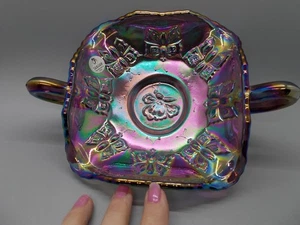 Vintage Fenton Lavender Iridescent Handled Butterfly Bon Bon 8 inches H-H - Picture 1 of 3