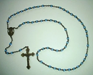 Vintage blauer Kristall Perlen Rosenkranz gestempelt Frankreich am Kreuz wunderschön - Bild 1 von 8