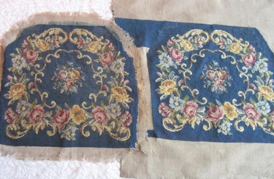 *Antique Tapestry Seat Covers Needlepoint, Petit Point  Hand Sewn Pair - Belgium - Image 1 of 4