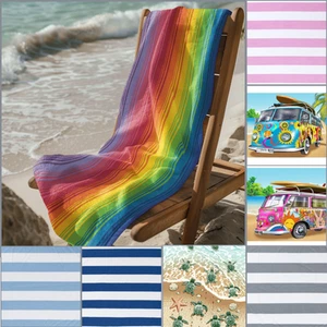 Beach Towel Large Lightweight Campervan Stripes Turtle Polyester Microfibre - Picture 1 of 59