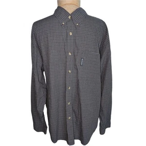 Men's Columbia Button Down 100% Cotton Long Sleeve Plaid Shirt Blue Gray Size L - Picture 1 of 4