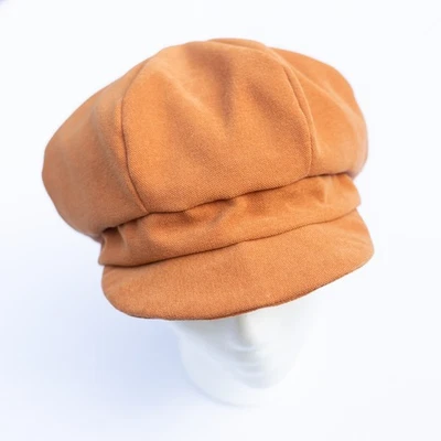 Upcycled Velvet-Like Orange Newsboy Baker Boy Cap Hat for Women - Image 1 of 4