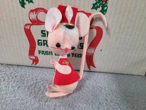 Vintage Mouse Band Leader Christmas Ornament Felt Pink Red Black Pre-owned - Picture 1 of 11