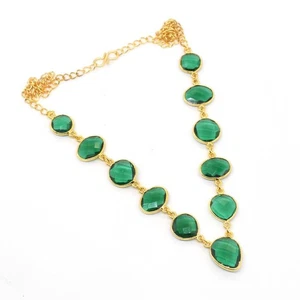 Chromdiopsid Quarz Edelstein vergoldet Einfassung Verbinder Halskette 18" U234 - Bild 1 von 5