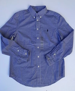Ralph Lauren Boys Sz Large 14-16 Blue White Button Down Long Sleeve Shirt - Picture 1 of 4