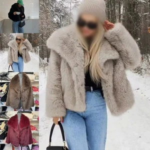 Stylish Women Oversized Coat Fluffy Warm Lapel Jacket for Cold Weather - Picture 1 of 47