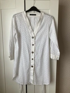 Zara White Cotton Linen Embroidery Anglais Longline Shirt with Belt L cover up - Picture 1 of 15