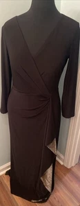 Ralph Lauren Damen Gr. 10 schwarz gold/silber Einsatz LS V-Ausschnitt Maxi Wickelkleid Kleid - Bild 1 von 19