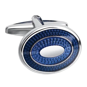 Electroplated Blue Oval Shape Cufflinks Studs Tuxedo Set for Coat - Picture 1 of 5