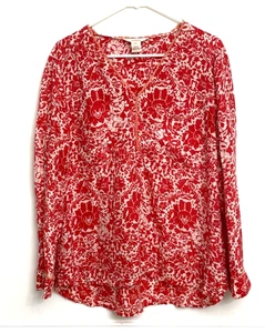 Camicetta donna Sundance seta floreale taglia XL scollo a V L/S boho - Foto 1 di 5