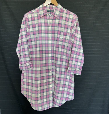 Lauren Ralph Lauren Púrpura Cuadros Manga Larga Botón Delantero Pijama Camisa para Dormir S Foto 1 de 4