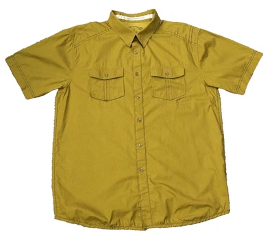 Camisa Prana con botones para hombre XL mostaza algodón orgánico manga corta microimpresión Foto 1 de 4