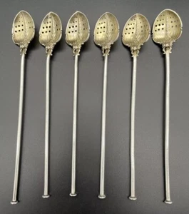 Set di 6 cannucce per sorseggio tè ghiaccio argento sterling Grorham circa 1905 - Foto 1 di 11