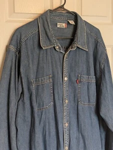 Levi's Denim Button Up Shirt Men's XXL Blue Jean Pockets Casual 100% Cotton VTG - Picture 1 of 8