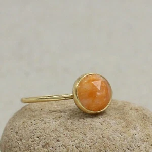 Solid 925 Sterling Silver Gold Plated Jewelry Round Checker Yellow Corundum Ring - Picture 1 of 5