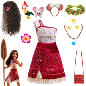 Kids Girls Moana Costume One-Shoulder Skirts Hawaiian Princess Party Fancy Dress - Picture 1 of 24