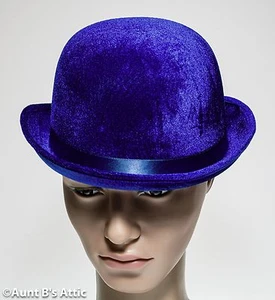 Derby / Bowler Hut Erwachsene royalblau Velour Kostüm Clown Entertainer Kostüm Hut - Bild 1 von 2