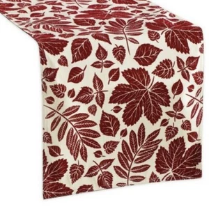 Aspen Leaves Velvet Flocked Table Runner 14x90" Burgundy Christmas Holiday - Picture 1 of 12
