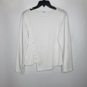 Blusa para mujer Amici cuello redondo blanca 100 % algodón dobladillo asimétrico manga larga - Imagen 1 de 6