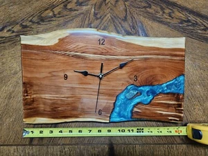 Epoxy Resin and Wood Wall Clock for Home Decor Blue Glittery River 16" Handmade - Picture 1 of 10