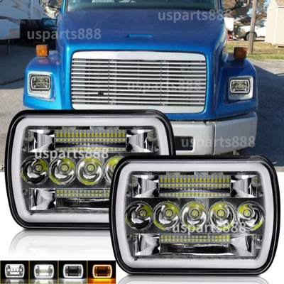 Fit Freightliner FL60 FL70 FL80 MT45 2PC 7x6 LED Rectangle Headlights DRL Turn - Image 1 of 4