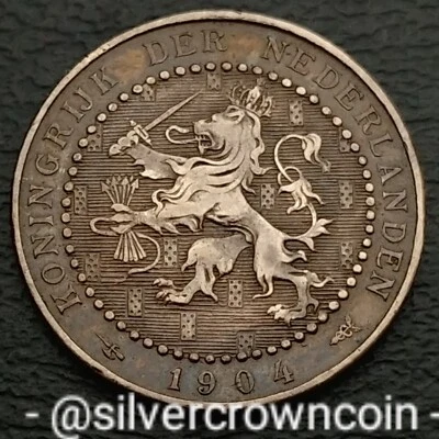 Netherlands 1 Cent 1904. KM#132.1. Bronze coin. Rampant Lion. Wilhelmina l. - Image 1 of 4