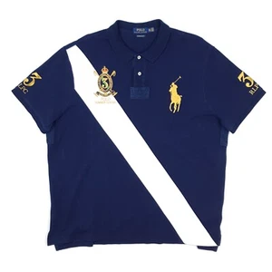 Polo Ralph Lauren Rugby 2XL 3XL Hombres Big Pony Cresta Rayas Azul Marino Personalizado Delgado - Imagen 1 de 16