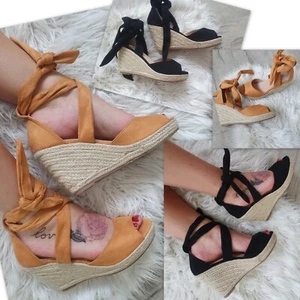 women shoes high heel wedge sandals espadrillles size 7 orange - Picture 1 of 1