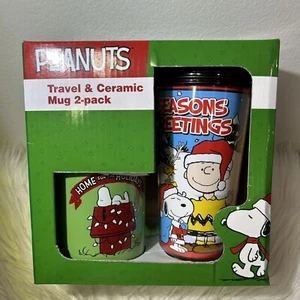Peanuts Snoopy Charlie Brown Christmas Travel & Ceramic Mug 2-pack Set NEW! - Picture 1 of 5