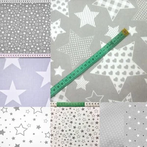 Grey/White/Red/Black *STARS*  100% Cotton Fabric Material By The Metre 63" Wide  - Picture 1 of 178