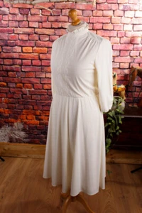 Vintage Original 70er Vestido de Novia Blanco Boda Cuello Alto Bordado 42 44 - Imagen 1 de 6