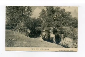 Nashua River near Town of Harvard MA postcard, tiny person in boat - Picture 1 of 2