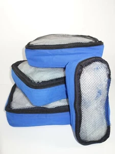 Packing Cubes Zipper Bag Set of 4 Luggage Organizer Case Blue Travel Storage USA - Picture 1 of 12