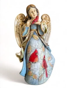 Joseph's Studio by Roman, Inc. Angel Holding Cardinal Resin Figurine 9.75” tall - Picture 1 of 5