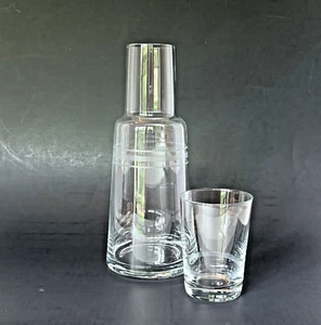 Water Carafe & Tumbler Set Bedside or Desktop Etched Glass Tumble Up Guest Room - Picture 1 of 11