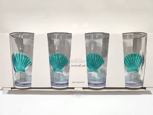 4 Coastal Nautical Beach Clam Aqua Acrylic Drinking Glasses Indoor/Outdoor - Picture 1 of 4