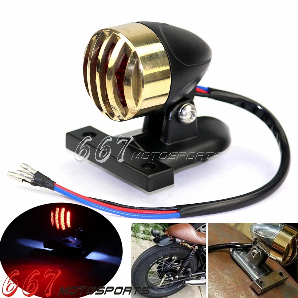Латунный задний тормозной светодиодный фонарь для мотоцикла Harley Cafe Racer Chopper Bobber - Изображение 1 из 4