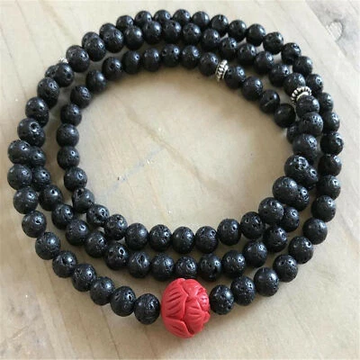 6mm Natural Lava Stone 108 Beads Multi-layer Bracelet Sacred Elegant Reiki Bless - Image 1 of 4