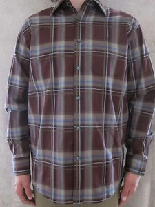 JOSEPH ABBOUD 36140 Prune Plaid Casual Cotton Button Up Shirt Size MEDIUM NWT - Picture 1 of 3