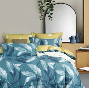 Linnett Blau Bananenblätter 100% Baumwolle Wende Bettdecke Set  - Bild 1 von 7