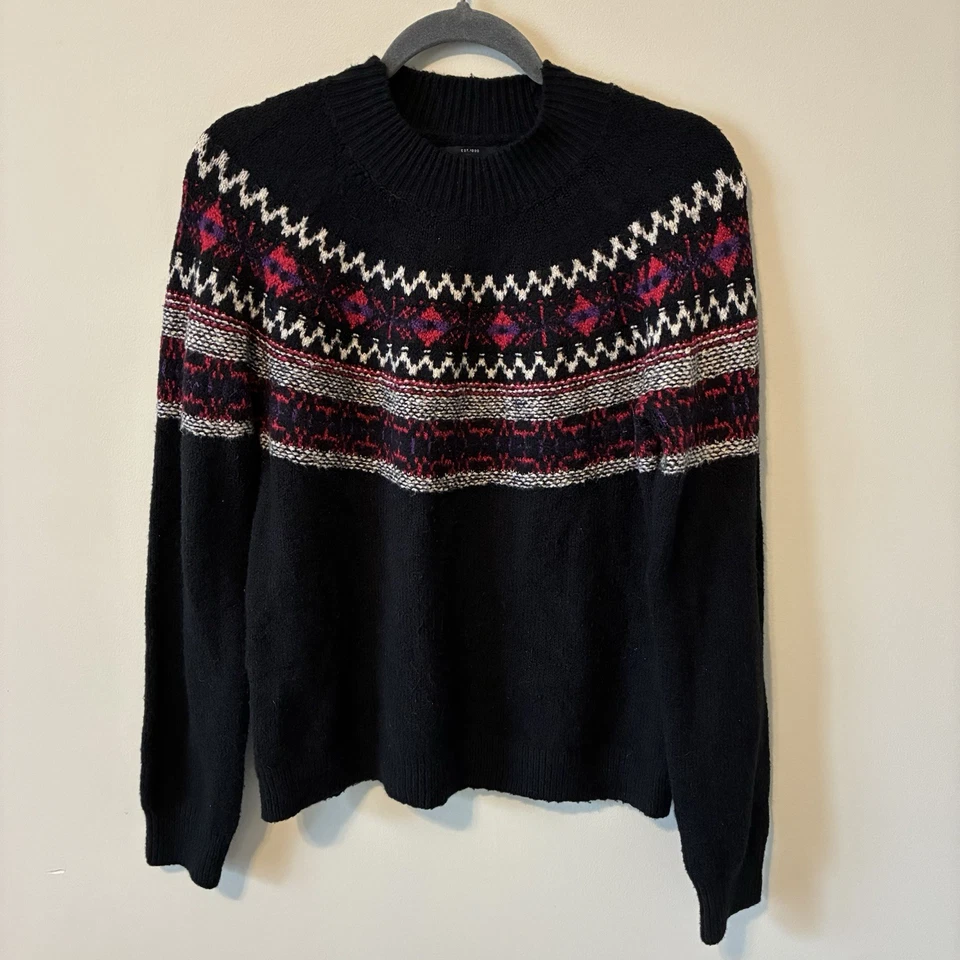 Suéter Pullover Cálido Nórdico Lucky Brand Para Mujer Pequeño Negro Fair Isle Vacaciones Foto 1 de 4