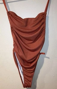 NEW One-piece Burnt Org Colored Ruched Bathing Suit Women’s Small - Picture 1 of 7