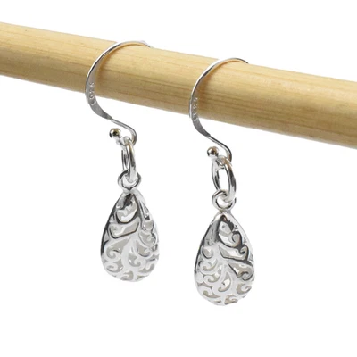 Filigree Drop Earrings leaf Earring Wire 925 Sterling Silver women's earrings - Image 1 of 4