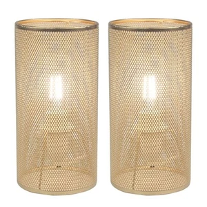 Set of 2 Modern Gold Bedside Lights Table Lamps 20cm Retro Metal Mesh Design - Picture 1 of 5