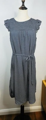 H&M Navy Blue Butterfly Shift Dress Size AU UK 14 US 10 Waist Tie Ruffles RRP$69 - image 1 of 4