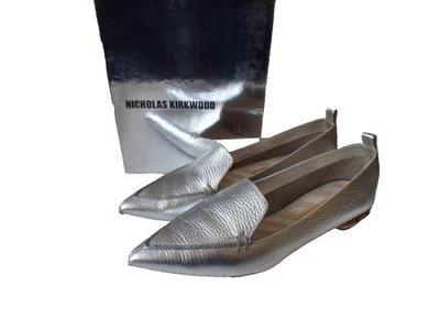 ***NICHOLAS KIRKWOOD Italy Sz 36.5/6M leather FLAT LOAFERS silver!! - Image 1 of 4