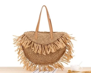 Bohemian Round Tassel Straw Bags Rattan Women Crossbody Bags Summer Beach Bags - Picture 1 of 24