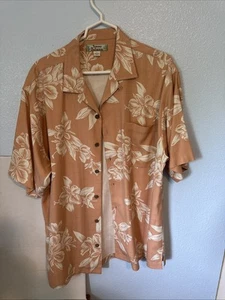 Tommy Bahama Mens Short Sleeve Shirt LargeCoral 100% Silk Button Down Hawaiian - Picture 1 of 7