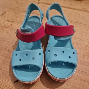 Crocs Blue Green With Pink Strap Sandals size J2 - Picture 1 of 7